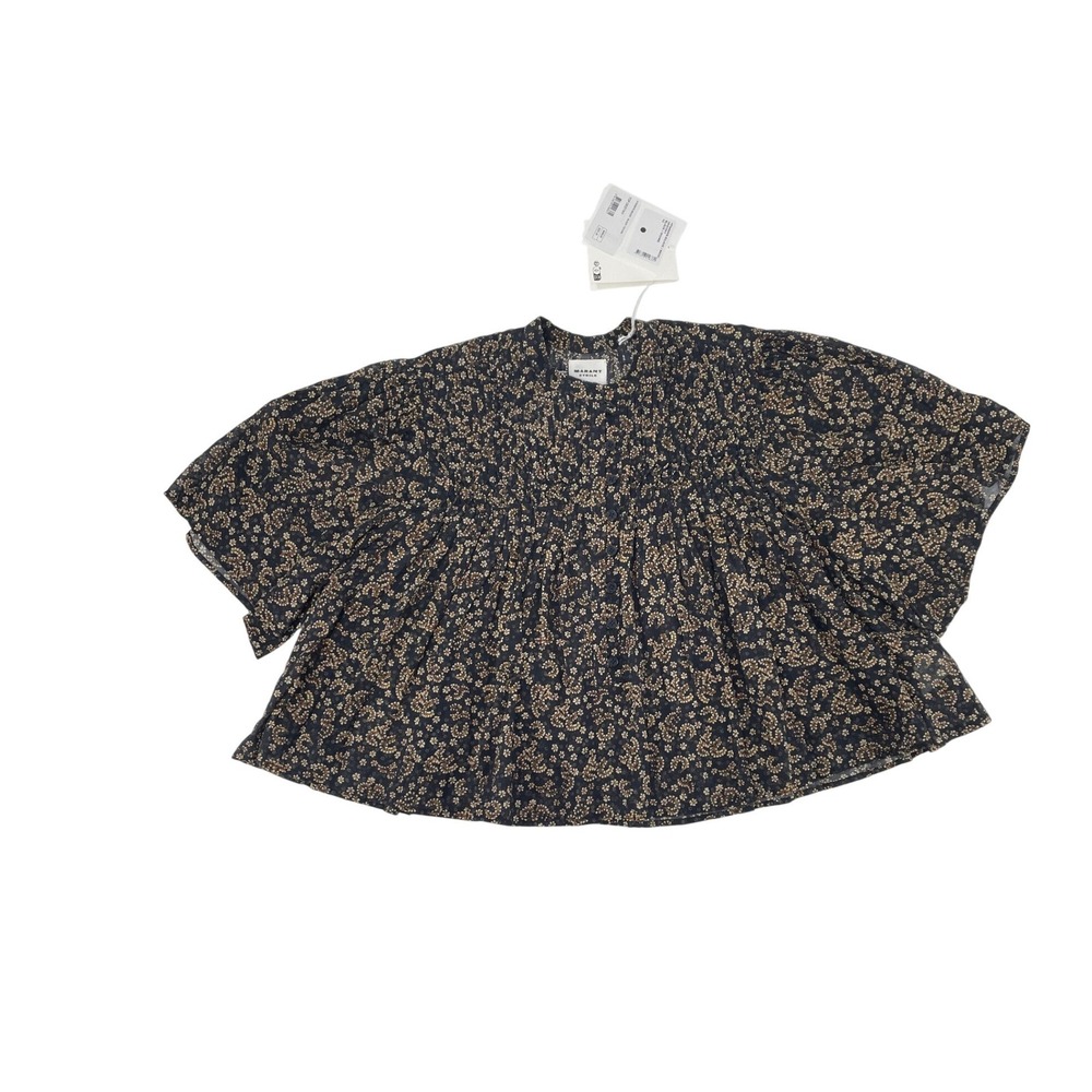 Marant Etoile Destiny Top 42 Black Ochre NWT Floral Pintuck HT0456FB-B3J02E